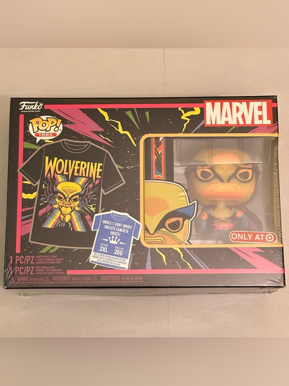 Funko Pop Tees Marvel X-Men Wolverine Blacklight Shirt Box Set Target 2XL Sealed